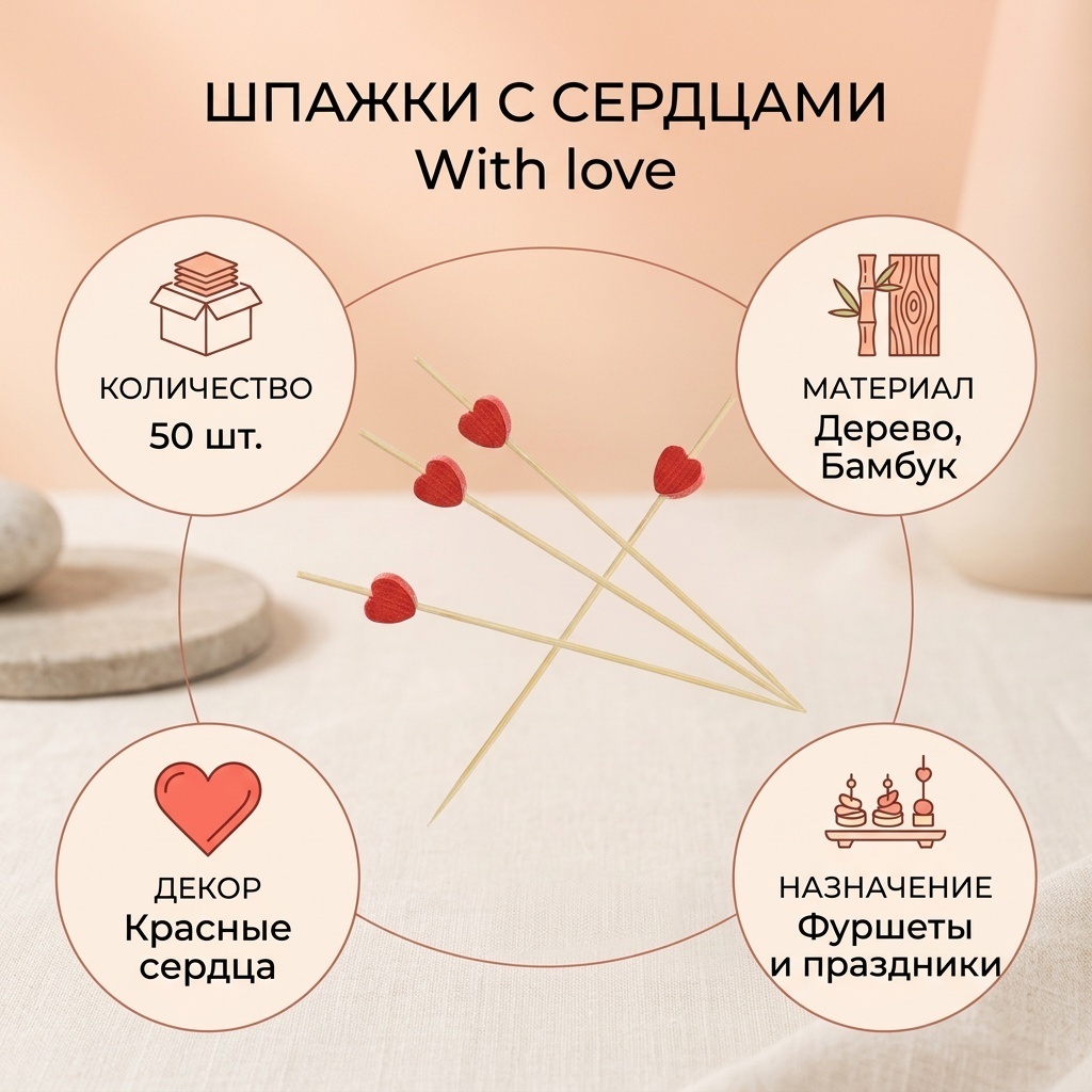 With love шпажки 5321251 красный 50 шт