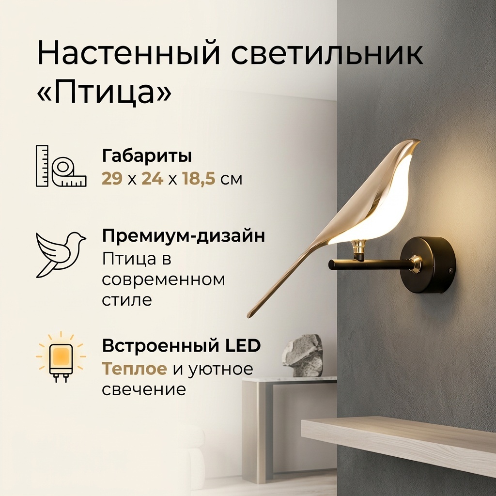 Бра настенный 100 Картин LED, черный, золотистый