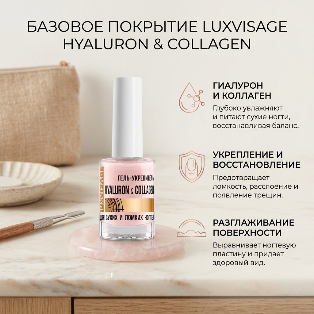 LUXVISAGE базовое покрытие Luxvisage Hyaluron&Collagen прозрачный глянцевое 9 мл