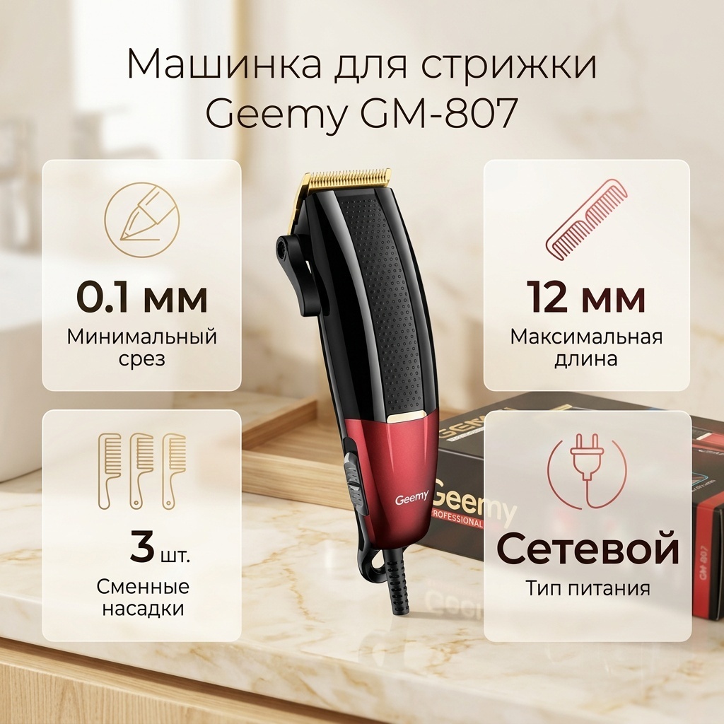 Geemy машинка для стрижки GM-807 черный
