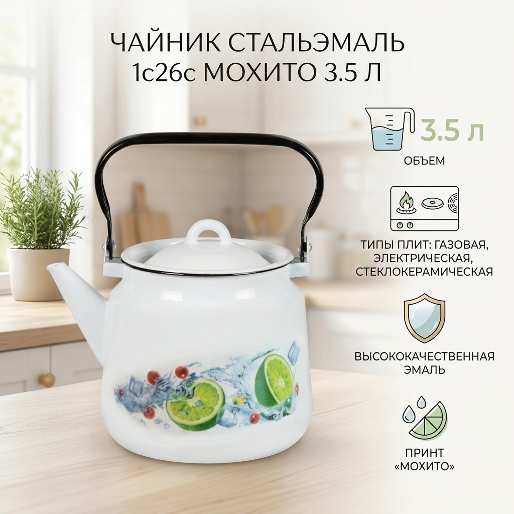 СтальЭмаль чайник 1с26с Мохито 3.5 л, алюминий