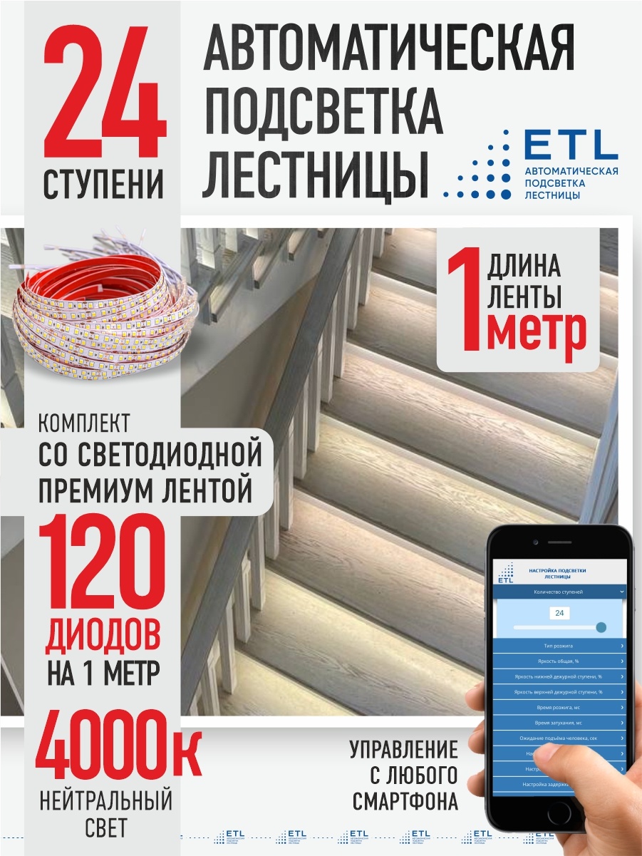 Светодиодная лента ETL дневной 24 м