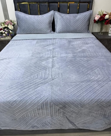 Покрывало с наволочками Home Textile 210х230 см, хлопок, велюр, светло - серый