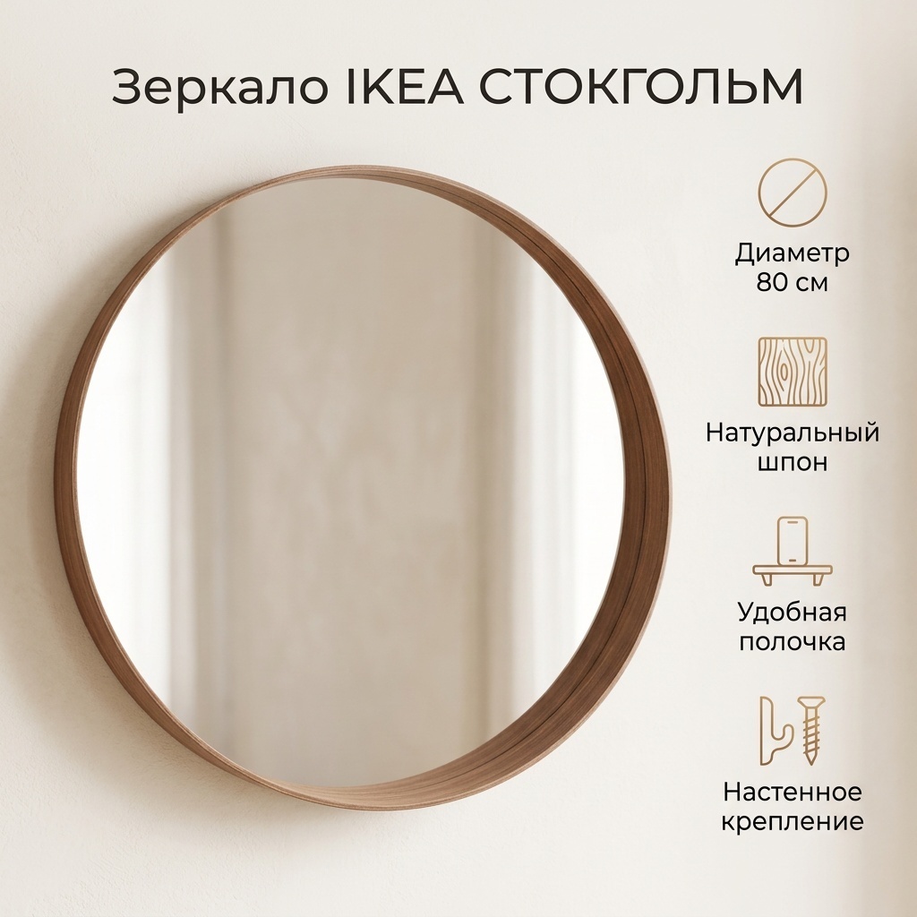 Зеркало настенное IKEA 80x80 см