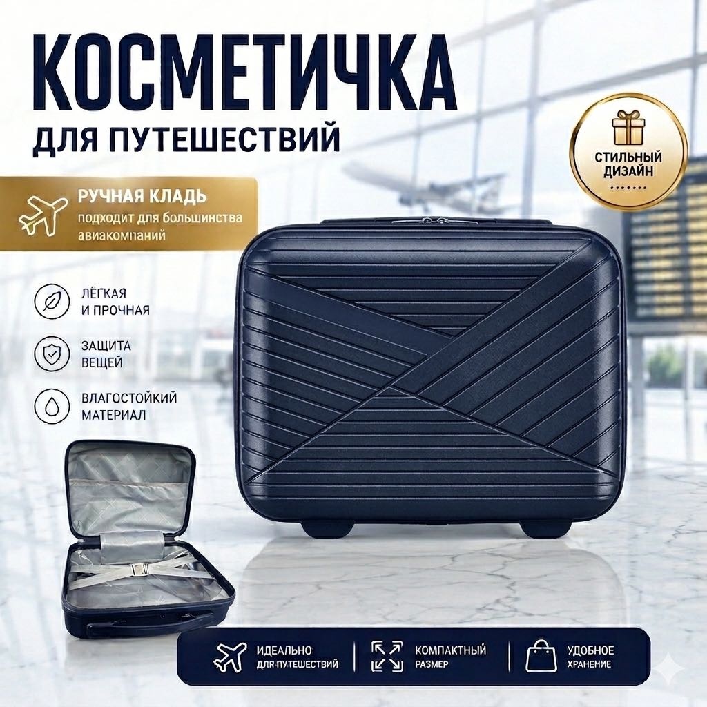 Кейс-пилот SANDYK 018# Бьюти-кейс сумочка для чемодана (косметичка) полипропилен 12 л темно-синий