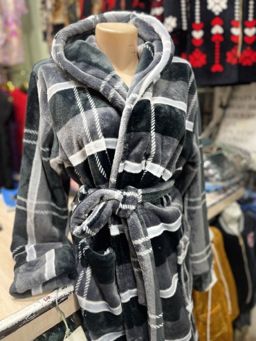 Махровый халат Fashion серебристый
