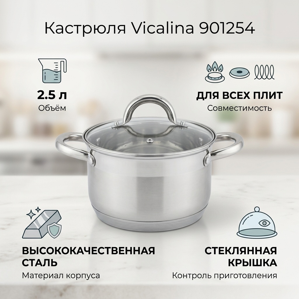 Кастрюля 2.5 л, Vicalina 901254 сталь