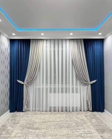 Комплект 400x280 см 3 шт, сетка, велюр, синий, белый