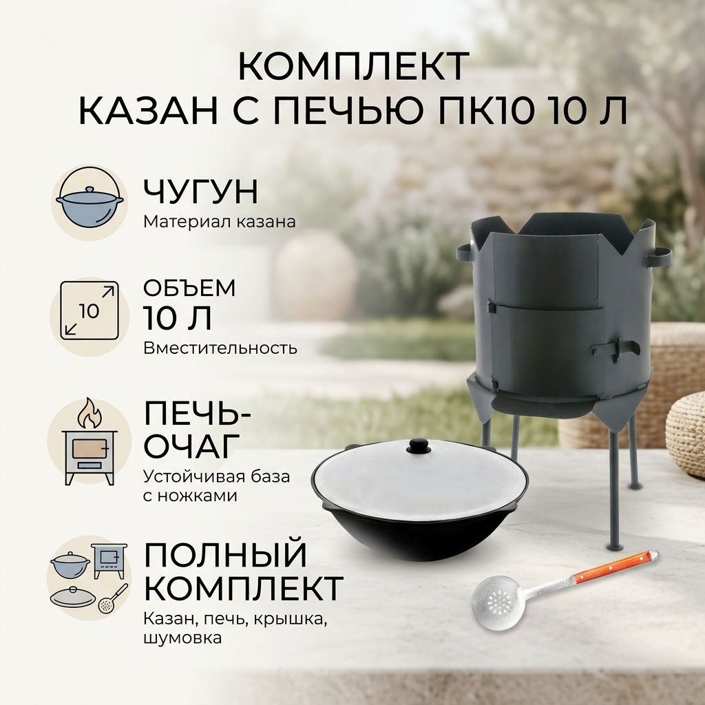 Комплект казан с печкой Наманган 10 л, чугун