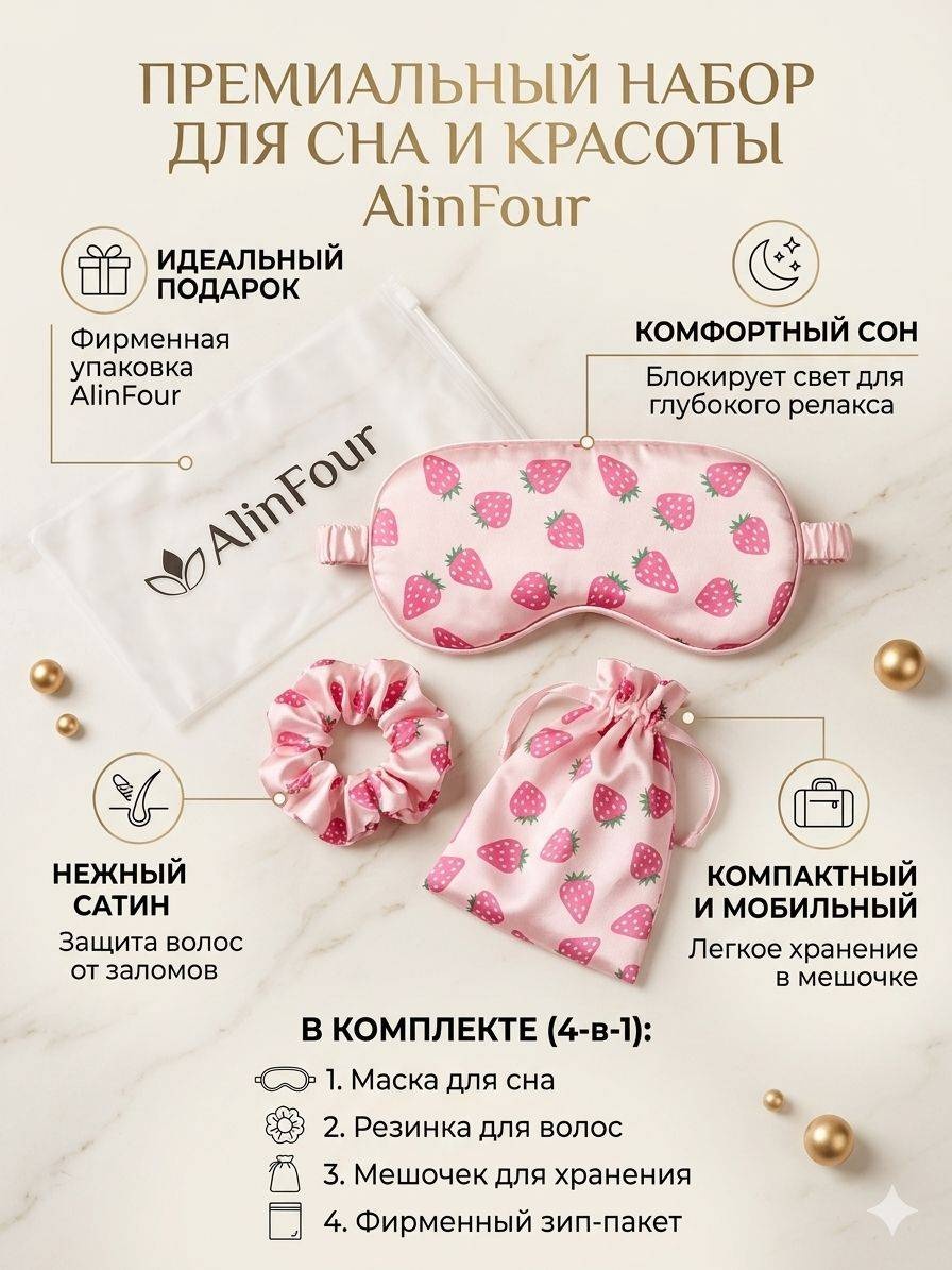 Маска для сна AlinFour искусственный шёлк 3 шт
