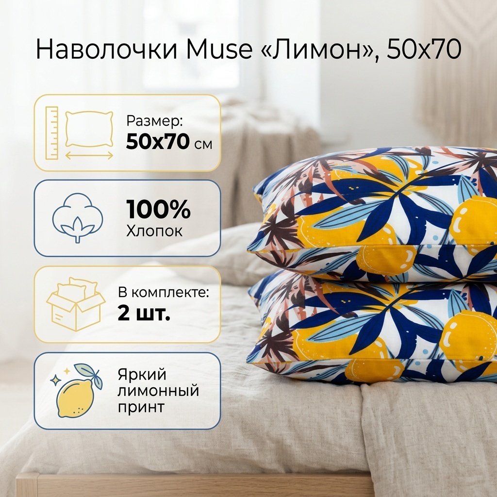 Наволочка Туркменский текстиль Muse 50x70 хлопок, 2 шт