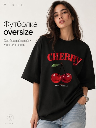 Футболка VIREL CHERRY HAPPY HAVE A NICE DAY черный
