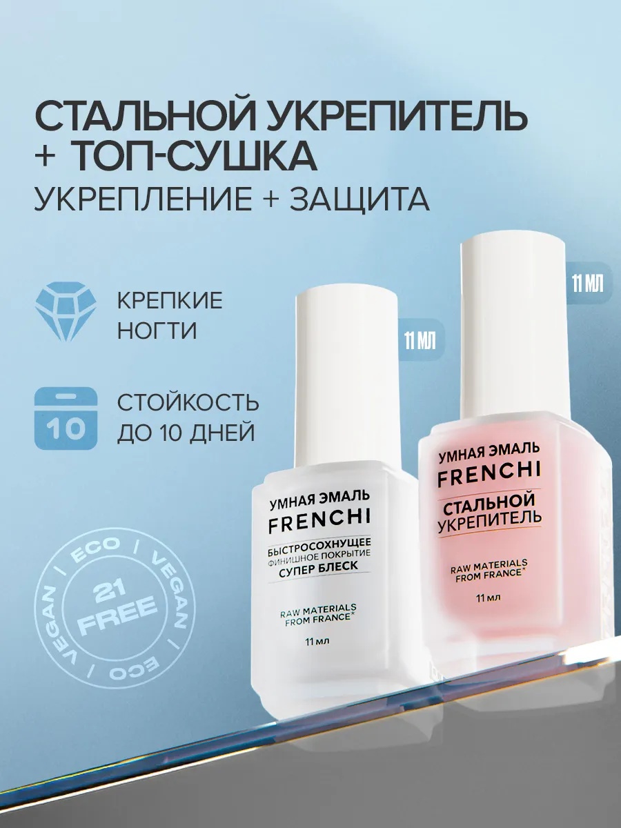 Frenchi лак Биоактивный уход Стальной укрепитель и Супер блеск 22 мл