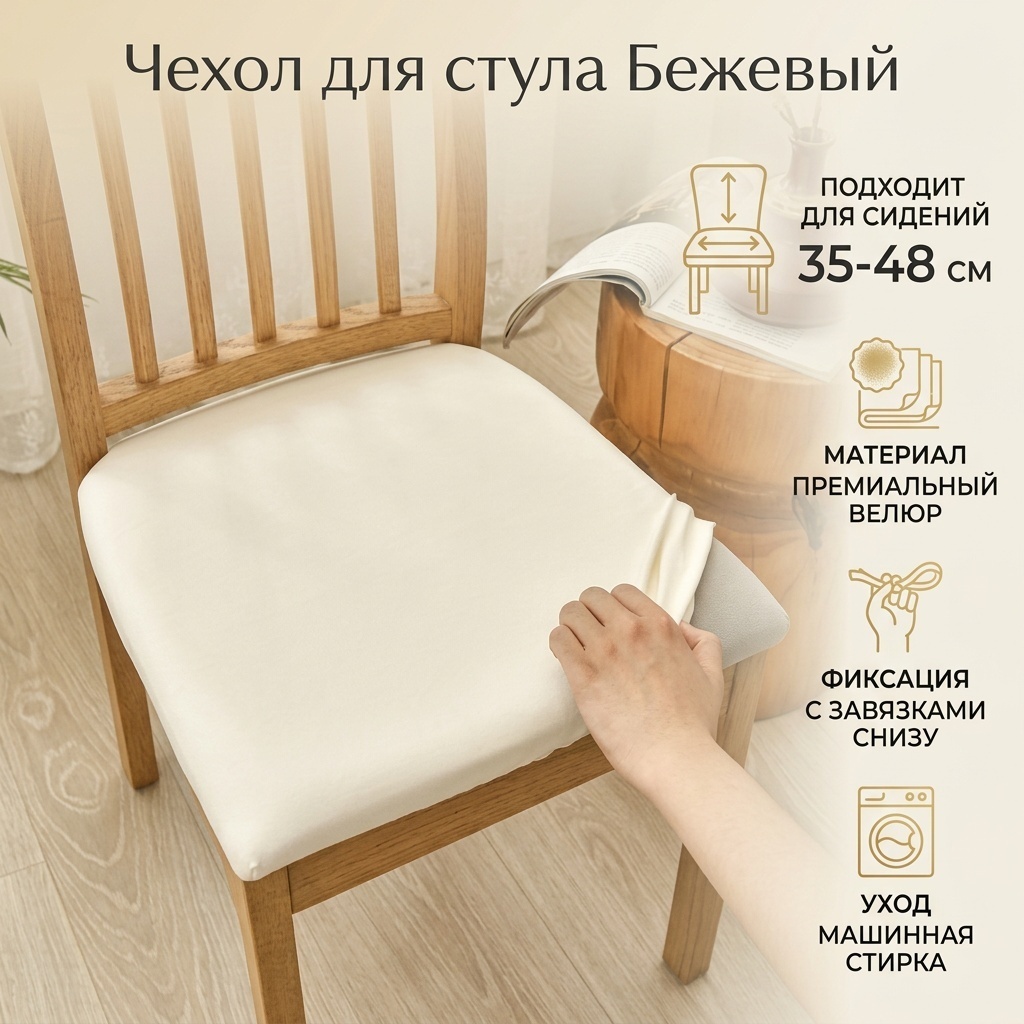 Чехол для стула 30116683_031360486 бежевый 35-48