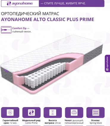 Матрас Ayonahome ALTO Classic Plus Prime, 150x200x24 см