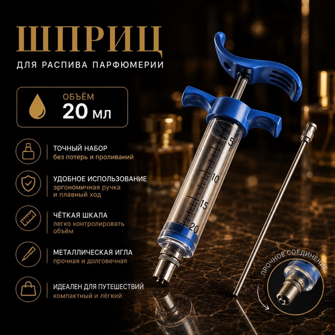 Шприц для духов самозаправляющийся пластик 20 мл 1 шт