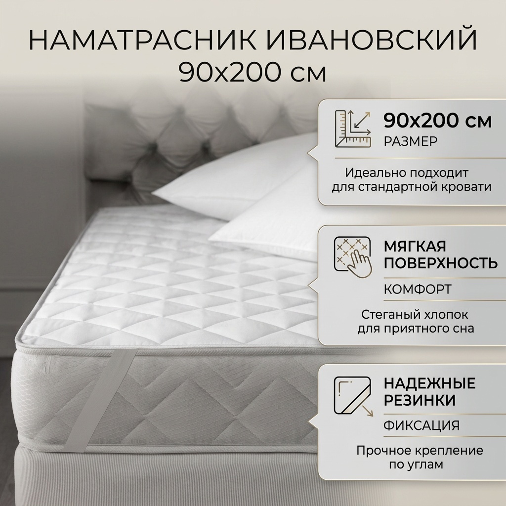 Наматрасник на резинке Ивановский 90x200, хлопок