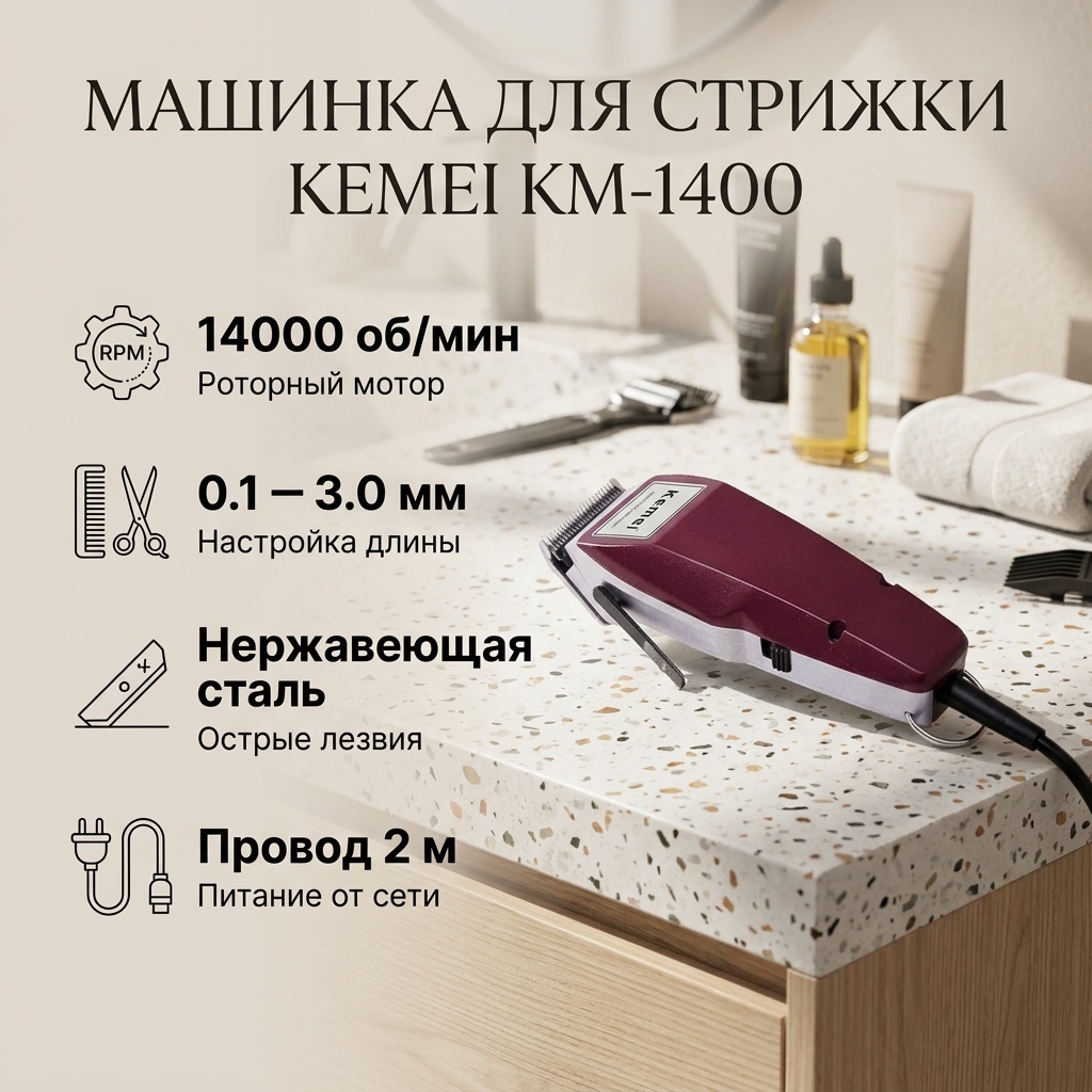 Kemei машинка для стрижки KM-1400 красный