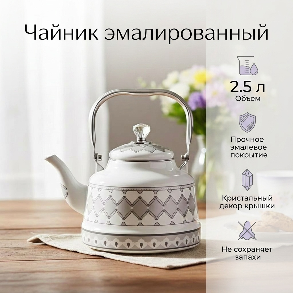 Чайник 30390541_Чайник эмалированный 2.5 л, эмаль