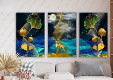 Room Art KZ модульная картина Олени, деревья, птицы 180x90 см