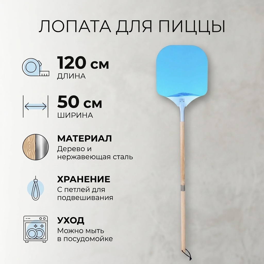 Лопата для пиццы дерево, нержавеющая сталь, 1 шт