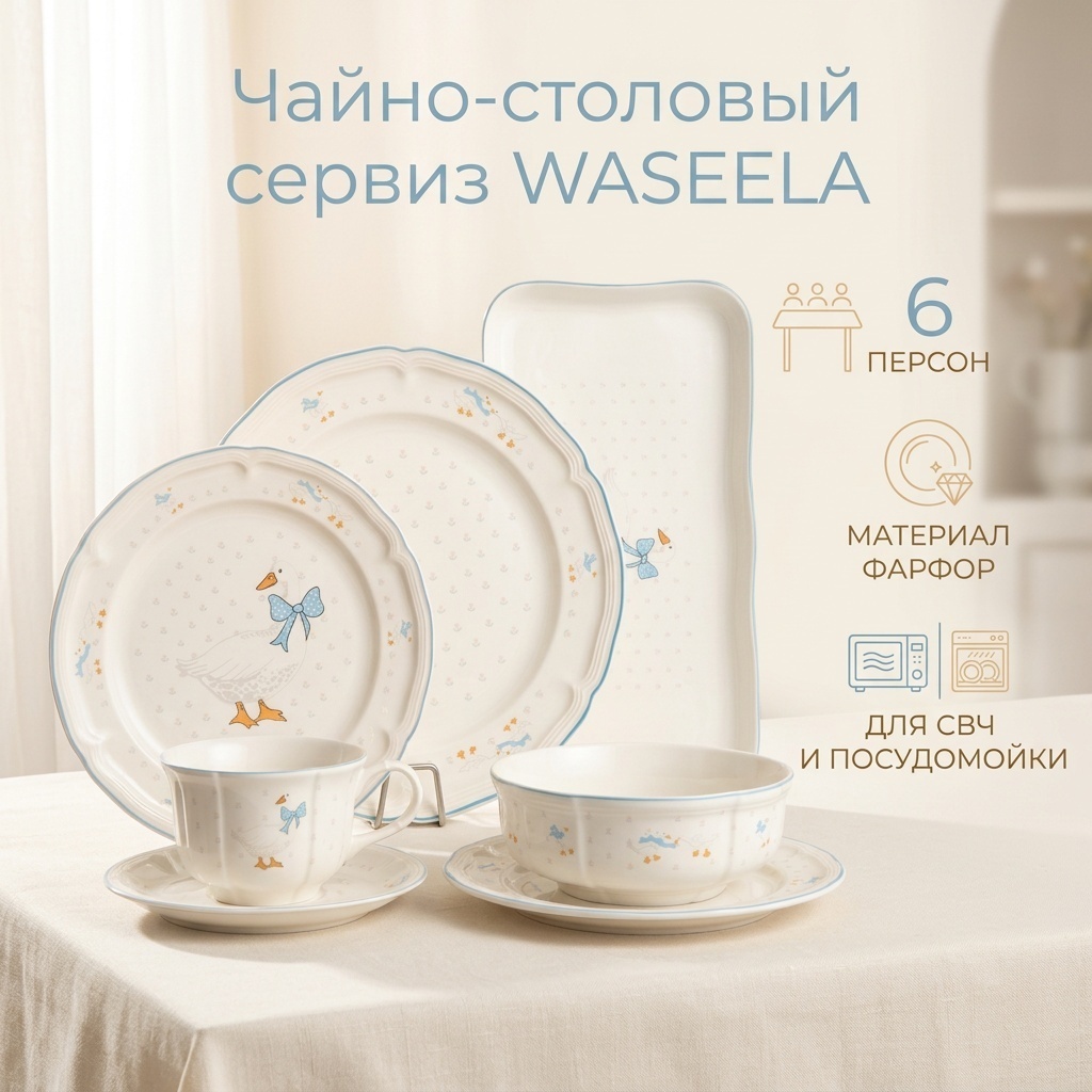 Сервиз на 6 персон WASEELA 716137142, предметов: 32, чайно-столовый, фарфор