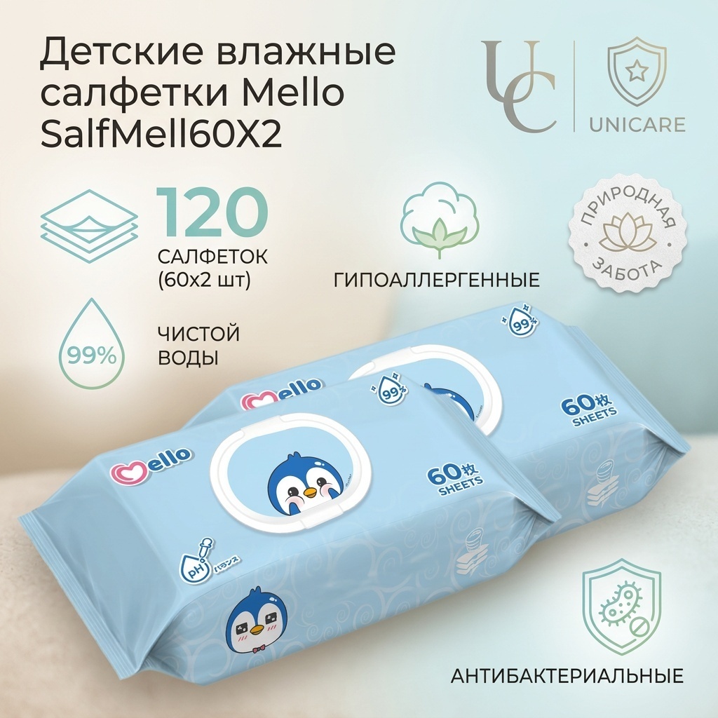 Детские влажные салфетки Mello SalfMell60X2 120 шт