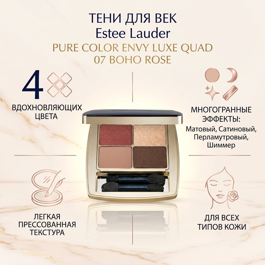 Estee Lauder тени прессованные Pure Color Envy Luxe Eyeshadow Quad 07 Boho Rose