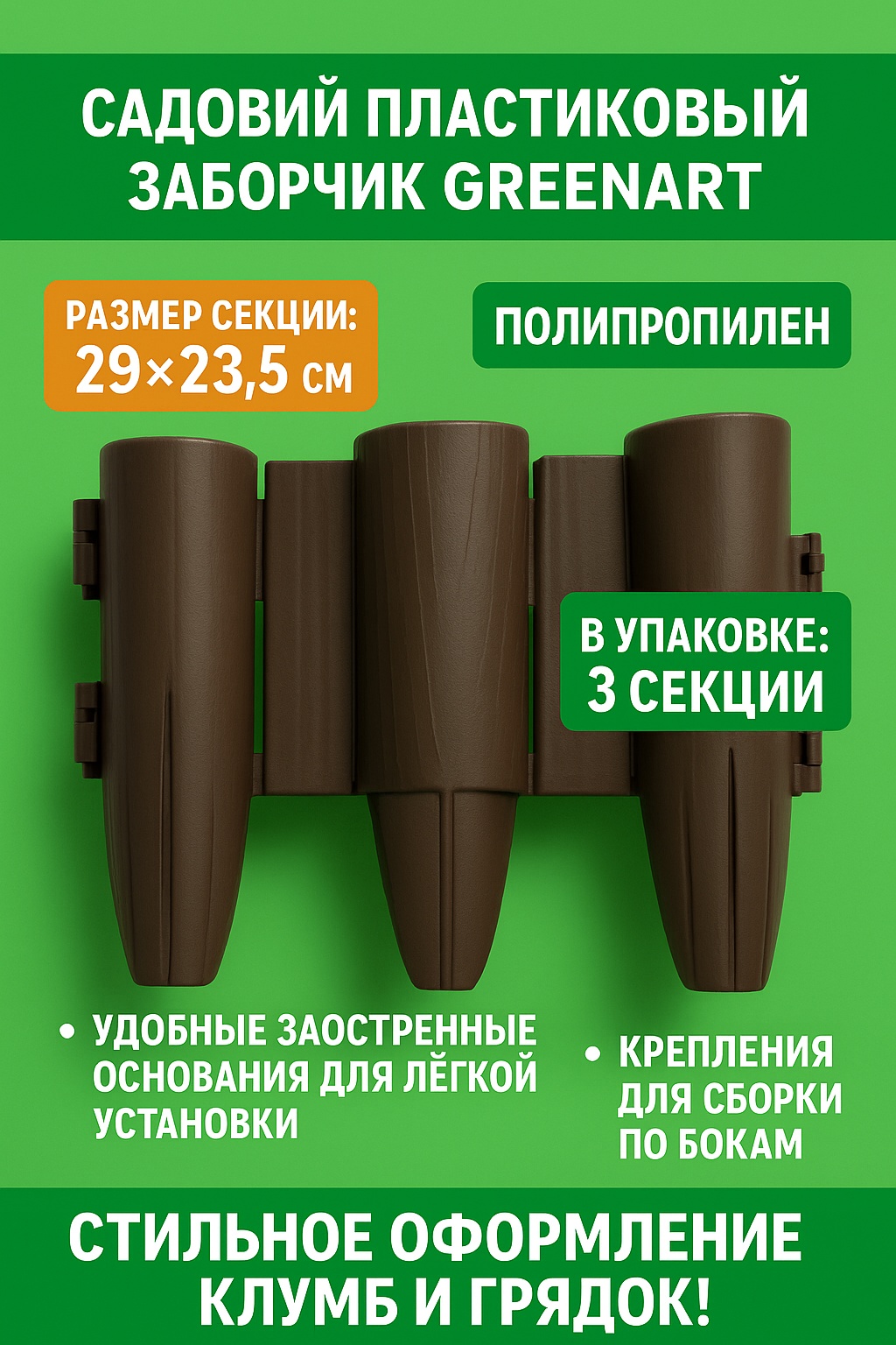 GreenArt забор декоративный САДОВЫЙ ПЛАСТИКОВЫЙ ЗАБОРЧИК GREENART коричневый
