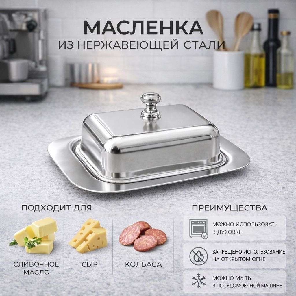 BayStore масленка Steel прямоугольная 1 шт, нержавеющая сталь
