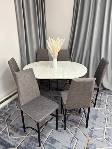 Комплект MEBEL STYLE GROUP Стол раздвижной и 6 стульев, стол 120х90 см + 6 стульев, серый
