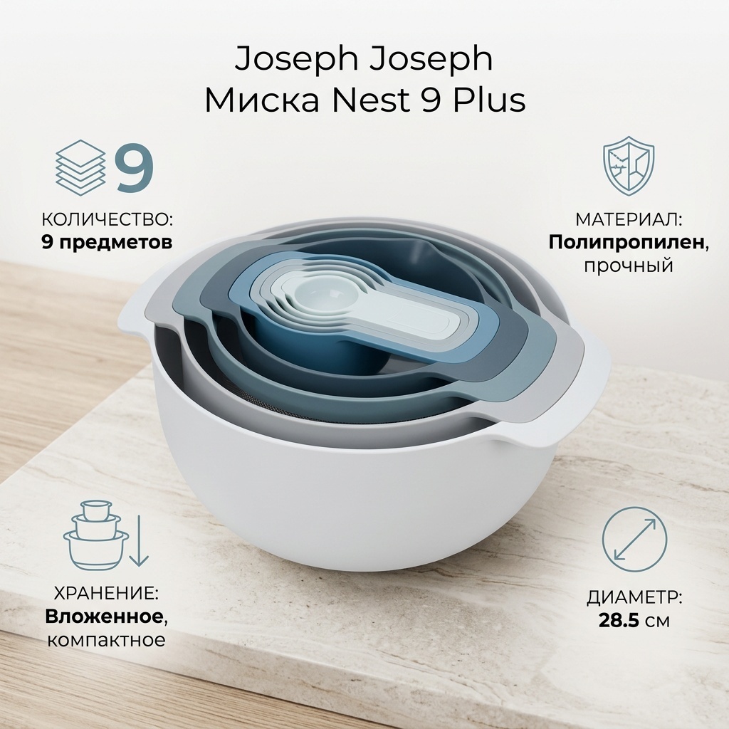 Миска Joseph Joseph Nest 9 Plus 28.5х28.5 см, полипропилен, 9 шт