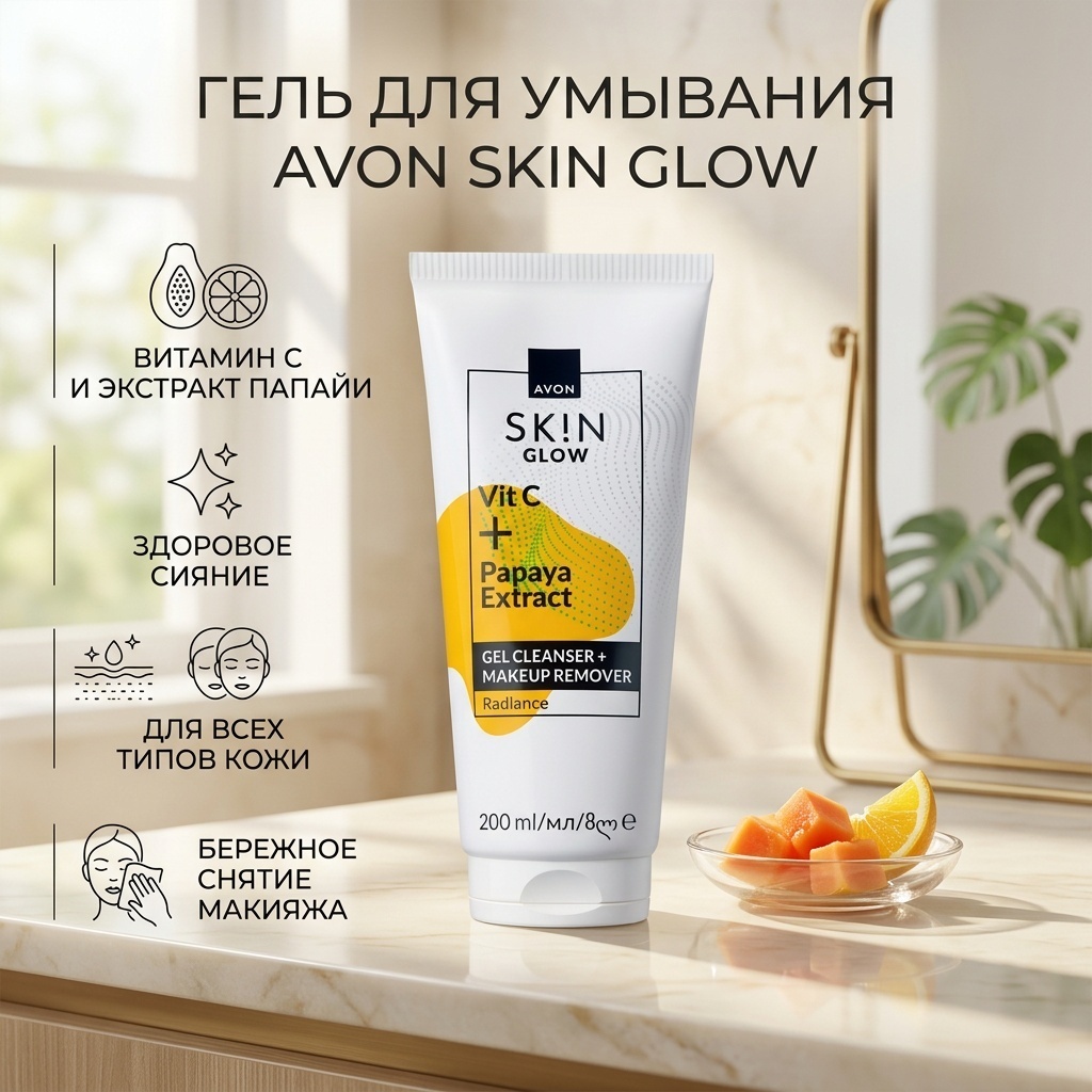 Avon SKIN GLOW гель для умывания и снятия макияжа гель 200 мл