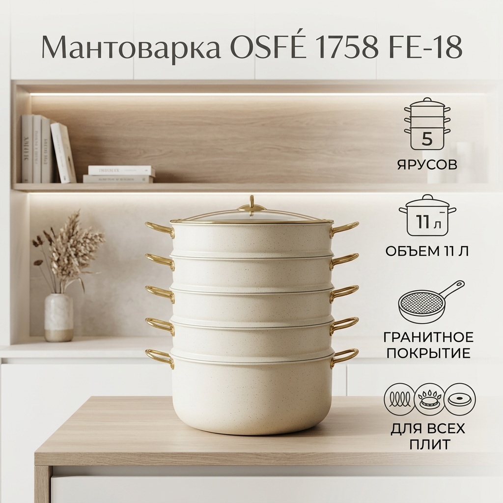 Мантоварка 11 л, OSFE OSFE 1758 алюминий, количество ярусов: 5