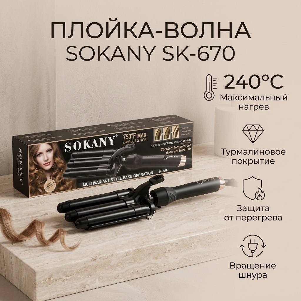 SOKANY SK-670 тройная плойка волновая