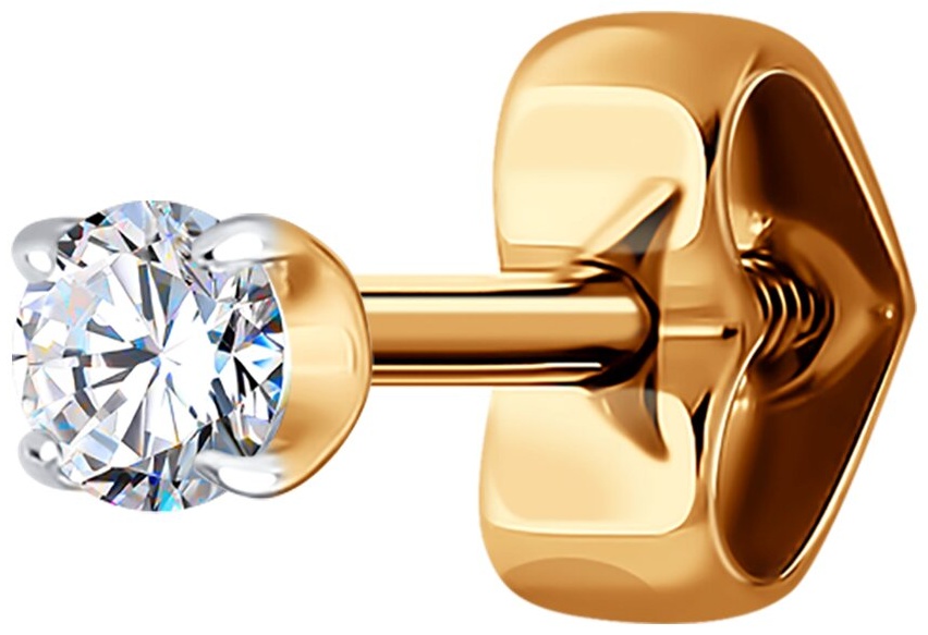 Моносерьга Diamant 51-127-02067-1 вес 0.34 г золото, фианит
