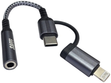 Переходник SAFFI USB TypeC (M), Lightning (M), 3.5 мм jack (F), 0.15 м, SK-082 серый