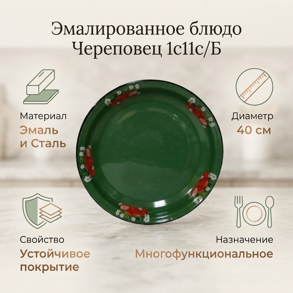 Блюдо СтальЭмаль 40х40 см, сталь, эмаль, 1 шт