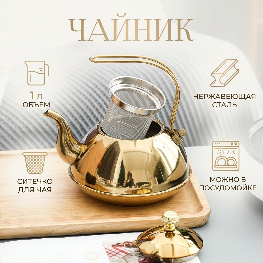 Чайник 799773825 1 л, нержавеющая сталь