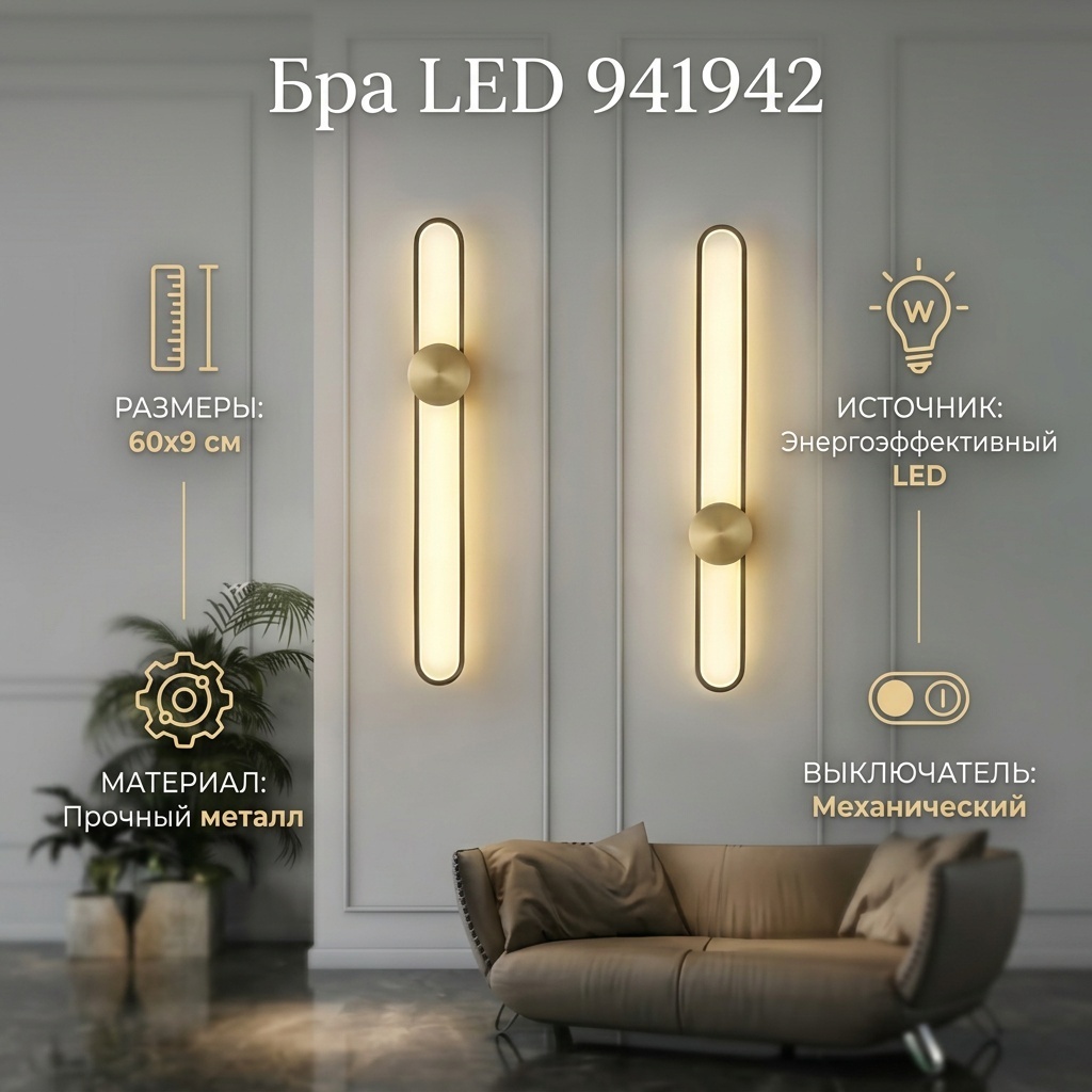 Бра настенный LED, золотистый