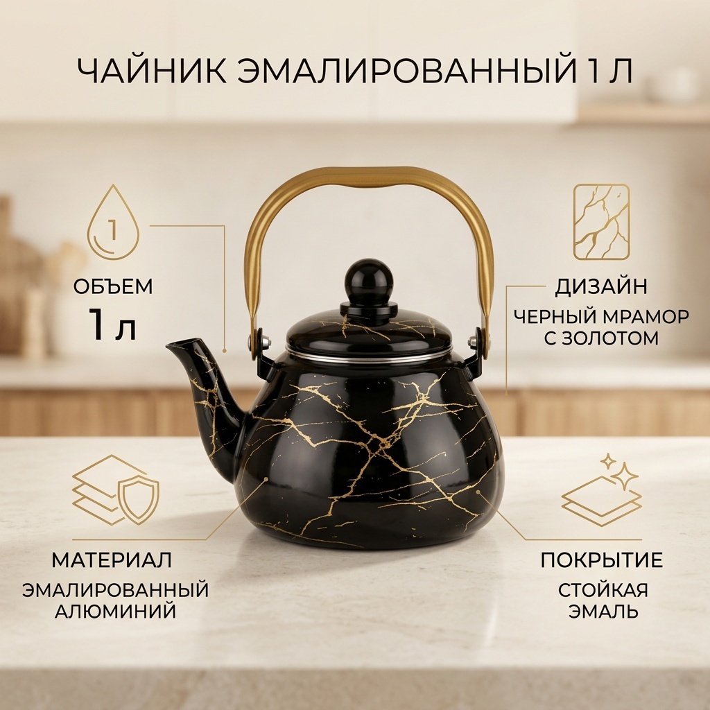 Чайник 825727 1 л, эмалированный алюминий
