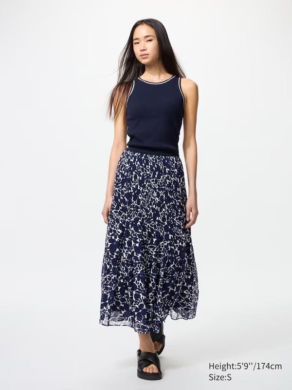 Плиссированная юбка Uniqlo синий, белый