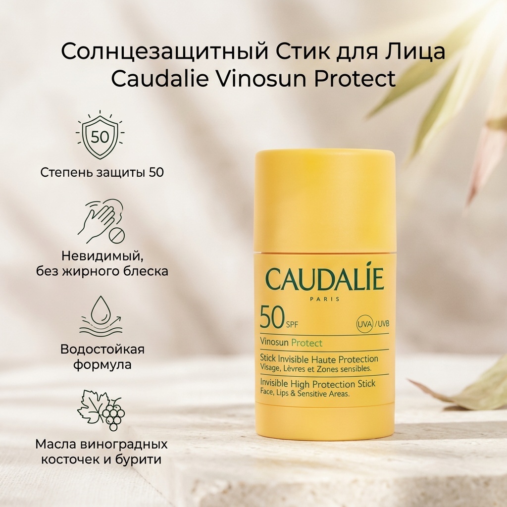 Caudalie стик Vinosun Protect Invisible SPF50 для лица 15 г