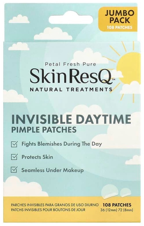 Патчи Petal Fresh гидроколлоидные SkinResQ Natural Treatments, незаметные дневные патчи от прыщей, 108 шт. противовоспалительные 106 шт