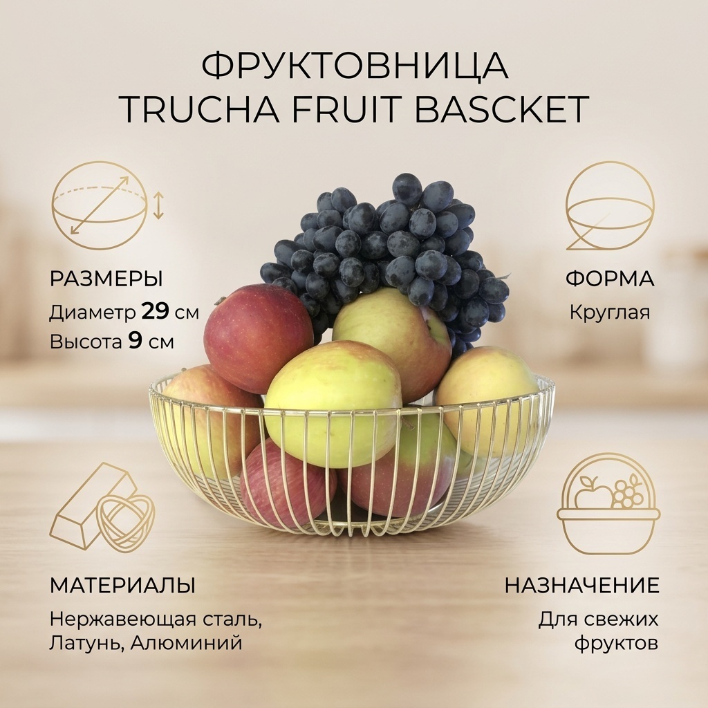 Фруктовница TRUCHA 1 шт, алюминий, нержавеющая сталь, латунь, 29х29 см