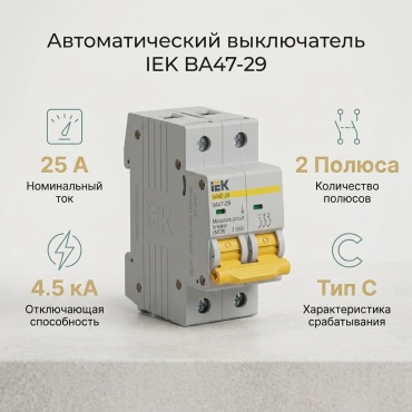 Автоматический выключатель 2P 25 A, 4.5 кА, 400 В