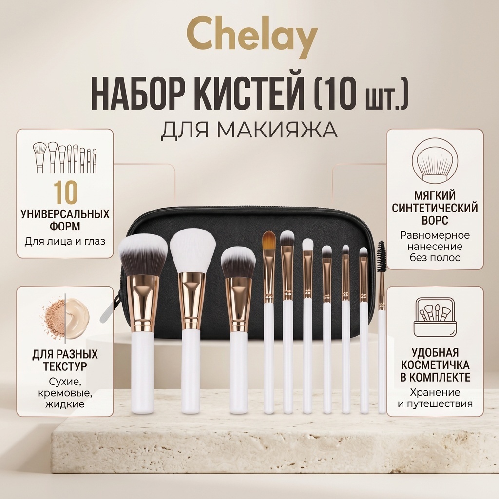 Chelay Набор кистей для макияжа 10 штук с косметичкой 10