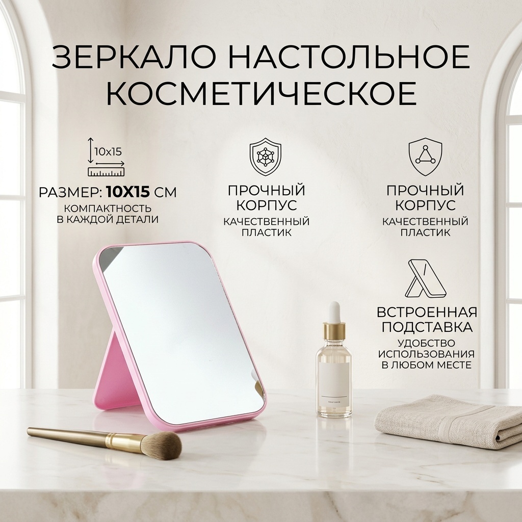 Зеркало настольное косметическое 10х15см