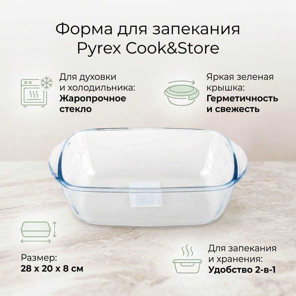 Форма для запекания Pyrex стекло, 1 шт