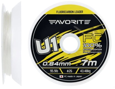 Favorite флюорокарбоновая леска U1 FC 7m# 26/0.84mm 95.9lb/43.48kg 0.84 мм прозрачный